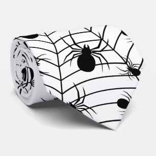 Gravata Padrões negros de aranhas brancas teias
