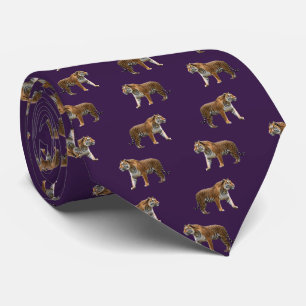 Gravata Padronizado Roxo Animal Selvagem Tigre de Bengala