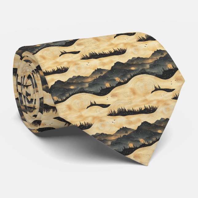 Gravata Paisagem de Nuvens de Montanha Vintage (1) (Rolled)