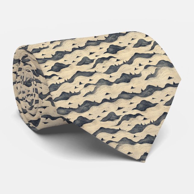 Gravata Paisagem de Nuvens de Montanha Vintage (8) (Rolled)