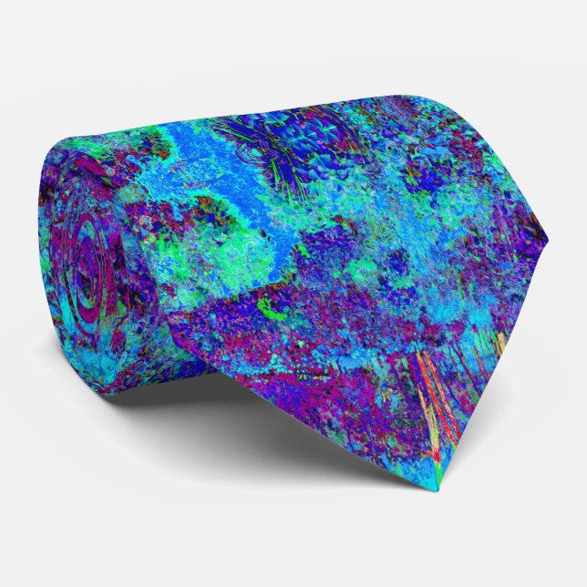 Gravata Paisagem Psicodélica Impressionista de Jardim Azul (Rolled)