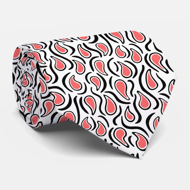 Gravata Paisley Abstrato 230523 - Rosa Tropical, B&W (Rolled)