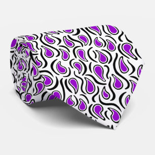 Gravata Paisley Abstrato 230523 - Roxo, Preto e Branco