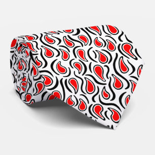 Gravata Paisley Abstrato 230523 - Vermelho, Preto e Branco