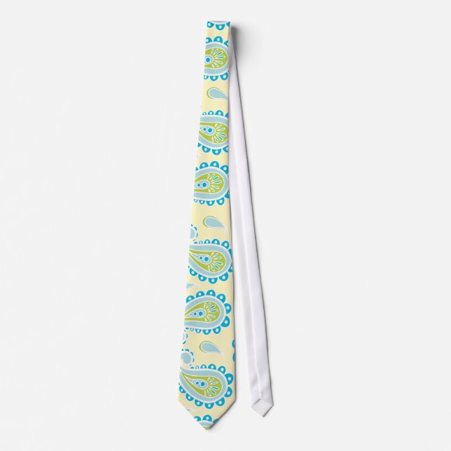 Gravata Paisley azul no amarelo (Frente)