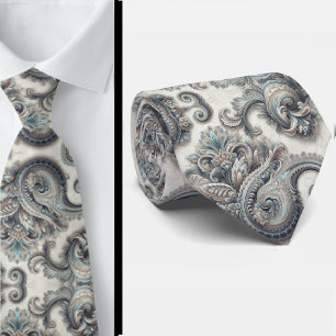 Gravata Paisley Azul Ouro e Branco Premium