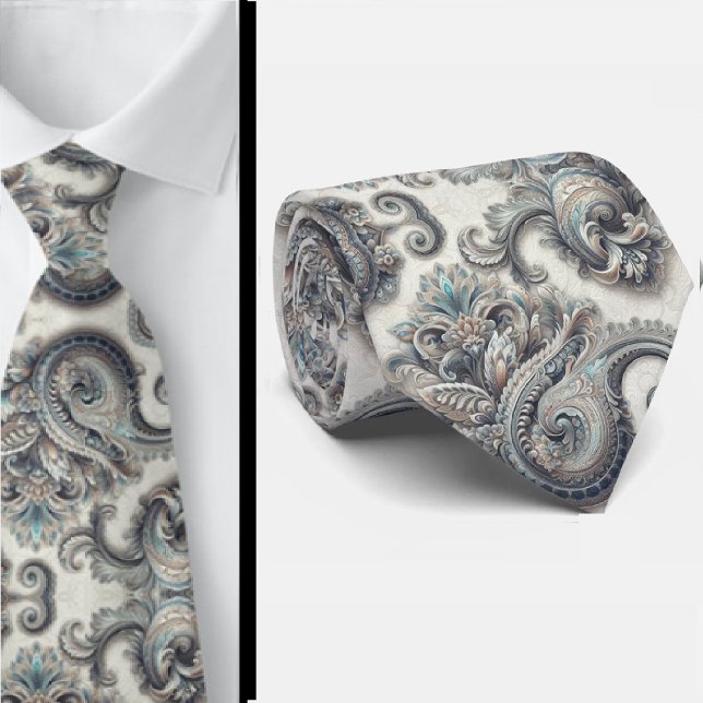 Gravata Paisley Azul Ouro e Branco Premium (Criador carregado)