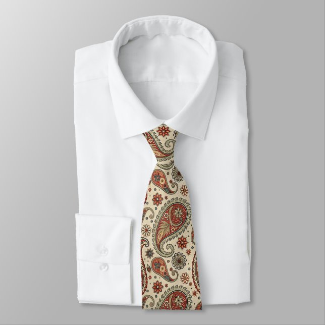 Gravata Paisley Bege e Marrom (Amarrado)