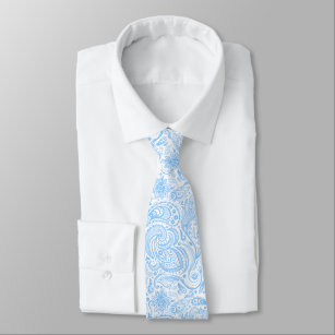 Gravata Paisley de Vintagem Azul-Claro e Branco Elegante