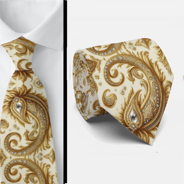 Gravata Paisley Diamante Branco e Dourado 3D (Criador carregado)