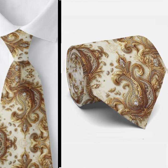 Gravata Paisley Diamante Branco e Dourado 3D (Criador carregado)