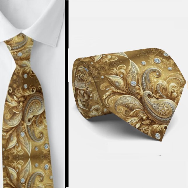 Gravata Paisley Diamante Branco e Dourado 3D (Criador carregado)