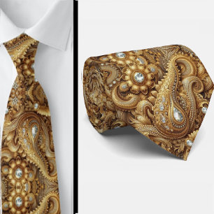 Gravata Paisley Diamante Branco e Dourado em 3D