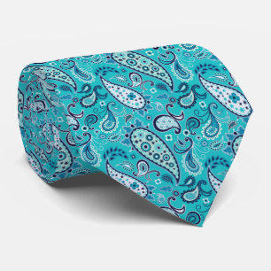 Gravata Paisley Floral Azul e Teal