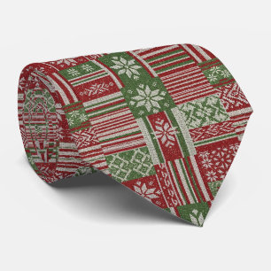 Gravata Pano de Natal Clássico em Tricô Patchwork -Vermelh
