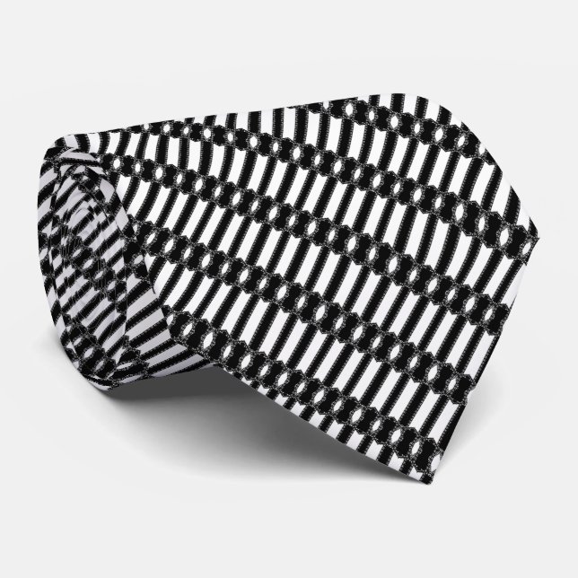 Gravata Pap | Listra em Cadeia Preta e Branca (Rolled)