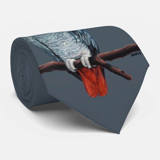 Gravata Papagaio-Cinza Africano Pescoço de Arte do Papagai (Rolled)