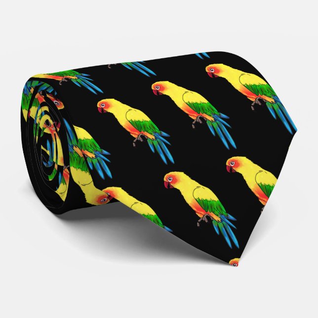 Gravata Papagaio Multicolorido em Preto (Rolled)