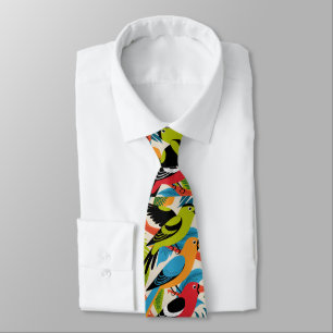 Gravata Papagaios Coloridos Entre Folhagem Tropical