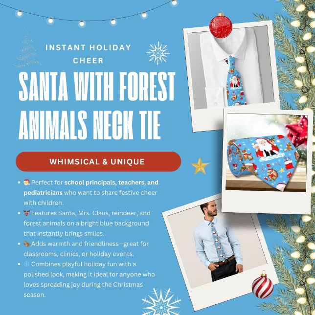 Gravata Papai Noel Com Animais da Floresta  (Criador carregado)