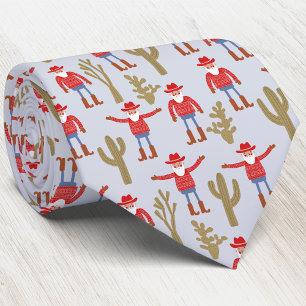 Gravata Papai Noel Cowboy Natal Ocidental Divertido Azul