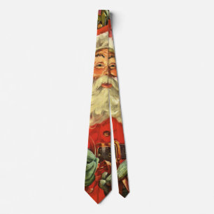 Gravata Papai Noel de Natal Vintage em trenó com brinquedo