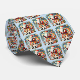 Gravata Papai Noel de Patchwork Acolchoado com Estrelas de