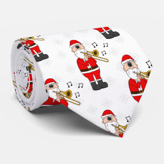 Gravata Papai Noel Tocando Trombone Natal Músico de Brass