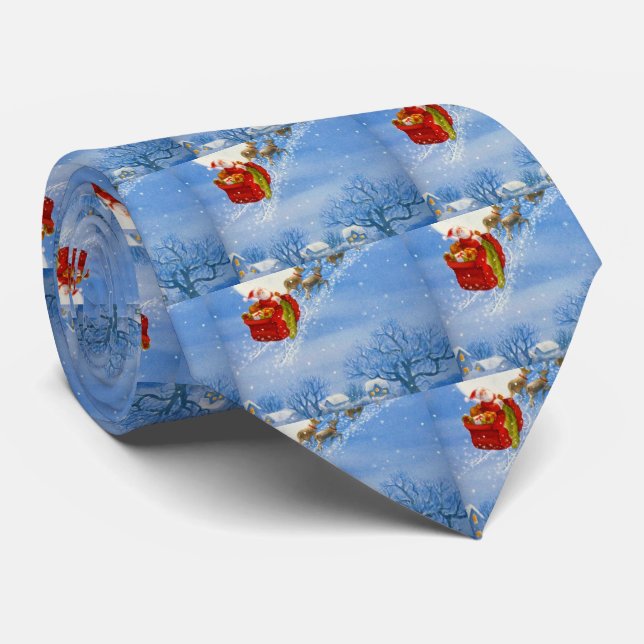 Gravata Papais noeis com seu Reindeer voador (Rolled)