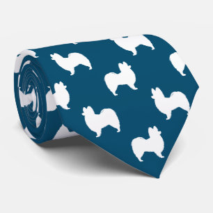 Gravata Papillon Cão Silhuettes Padrão Azul e Branco