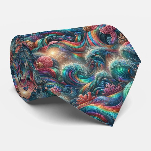 Gravata para Amantes de Praia | Padrão Arco-íris d (Rolled)