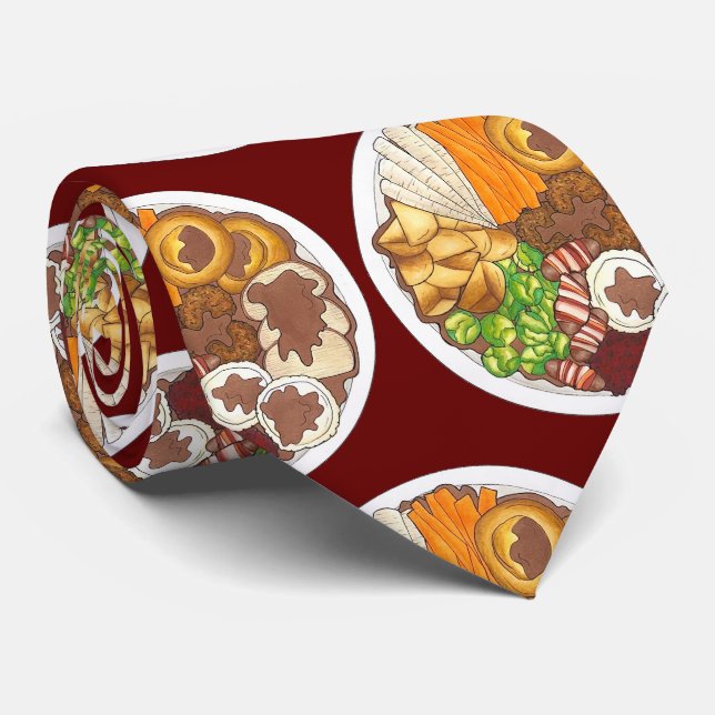 Gravata Partido Jante de Natal UK Comida Festiva Britânica (Rolled)