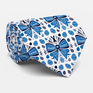 Gravata Páscoa Feliz Arco Azul Arte Popular Coelho & Ovos