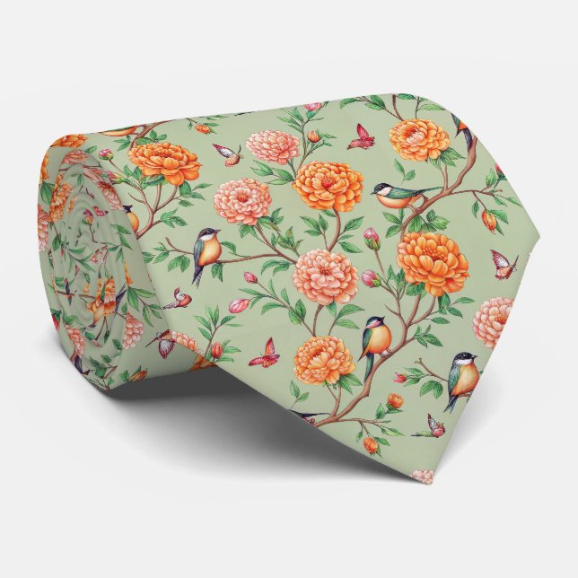 Gravata Pássaro Canoro Floral Botânico - Flor de Laranjeir (Rolled)