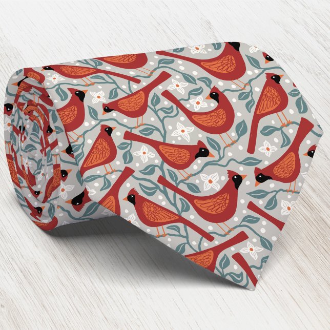 Gravata Pássaro Cardinal Flor de Dogwood Americano Impress (Northern Red Cardinal American Dogwood North Carolina Virginia state bird flower pattern neck tie)