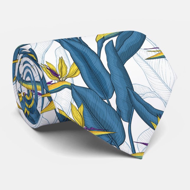 Gravata Pássaro das flores do paraíso em branco (Rolled)