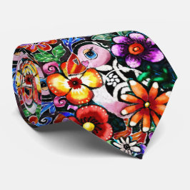 Gravata Passaro Puffin Abstrato Caprichoso em Flores