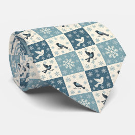 Gravata Pássaros Azuis e Flocos de Neve Natal Padrão de In