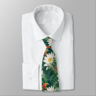 Gravata Pássaros Tropicais e Lotus Brancos