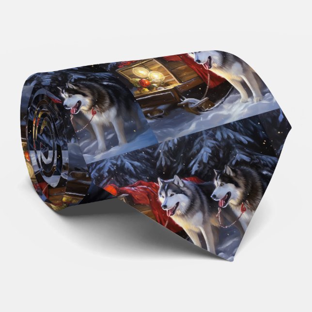 Gravata Passeio de Trenó com Malamute do Alasca no Natal  (Rolled)