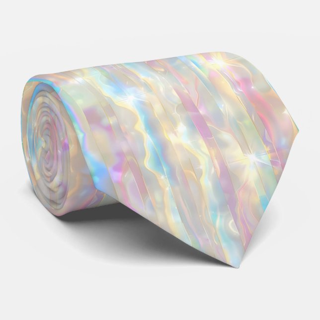 Gravata Pastel Colors Shimmering Iridescent Stripes Patter (Rolled)