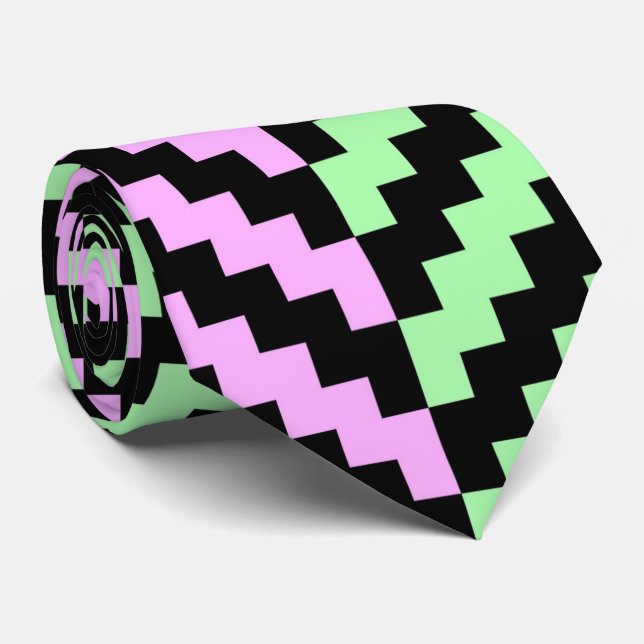 Gravata Pastel e Preto Geométrico Chevron (Rolled)