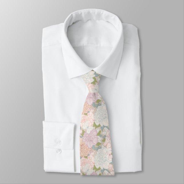 Gravata Pastel Peony & Butterfly Fllower Pattern (Amarrado)