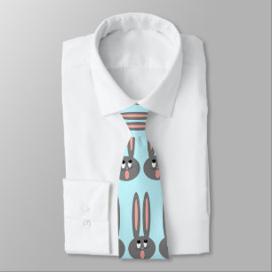 Gravata Pastel Teal Cinza Páscoa Patterno Coelhinho