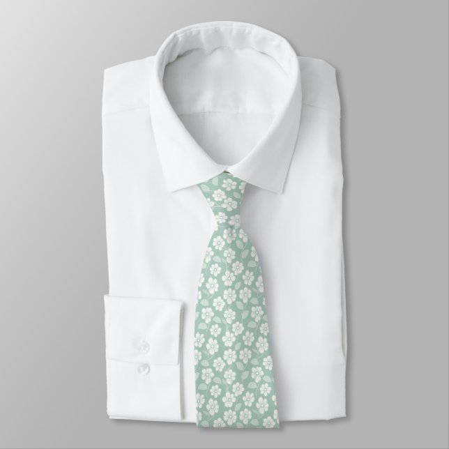 Gravata Pastel Verde Menta Flores Brancas Groomsmen Casame (Amarrado)