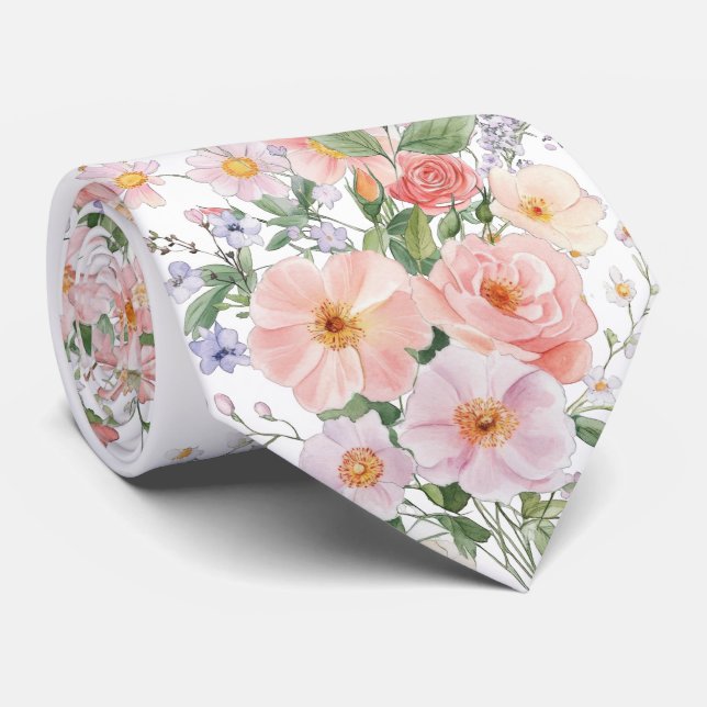 Gravata Pastel wildflowers neck tie (Rolled)
