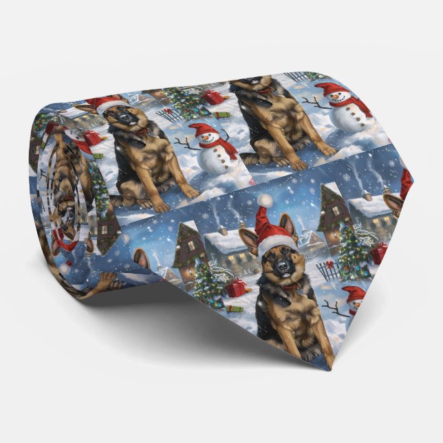 Gravata Pastor Alemão Natal Maravilhoso Alegria de Natal (Rolled)