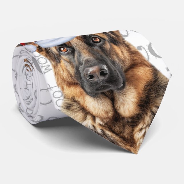 Gravata Pastor Alemão Woof Engraçado Natal Amante de Cacho (Rolled)