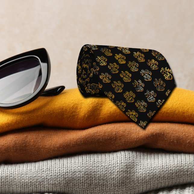 Gravata Pata Animal Silhoueen Black Halloween (Halloween animal paw silhouette on black tie)