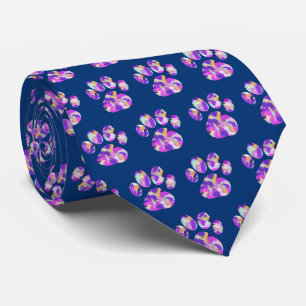 Gravata Pata Animal Silhueta Púrpura Rosa no Colo Azul